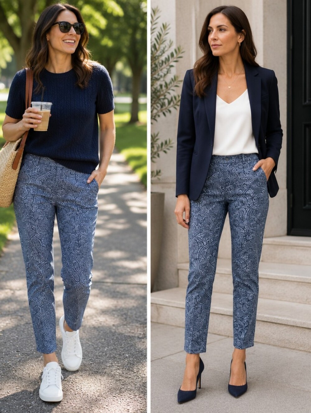 J.Jill EUC Blue Paisley Cotton-Blend Pants Size 14
